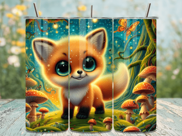 Download Big-Eyed Baby Fox in Mushrooms Tumbler - Premium Resources