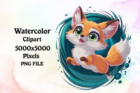 Download Cute Baby Fox in Cartoon Style PNG Clipa - Premium Bundle