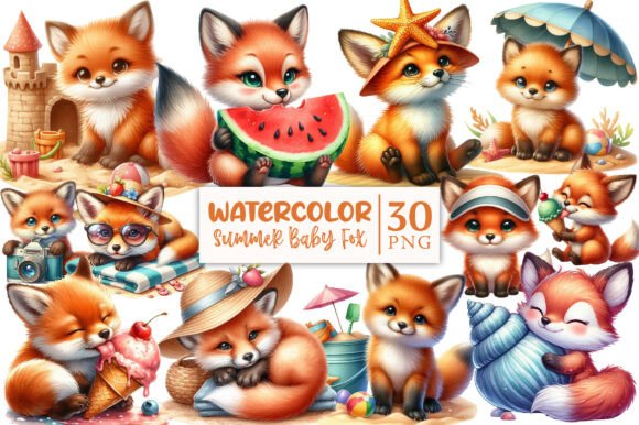 Download Cute Summer Baby Fox Clipart - Premium Resources